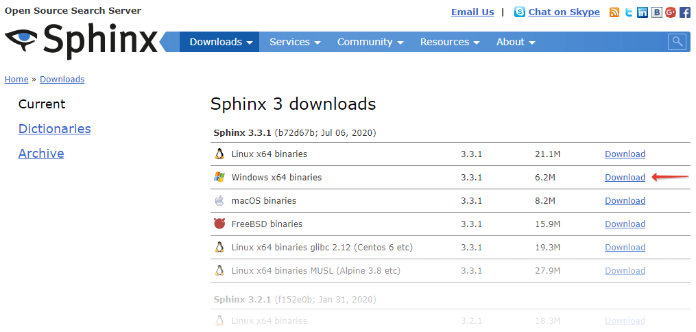 Ссылка на скачивание Sphinx для Windows
